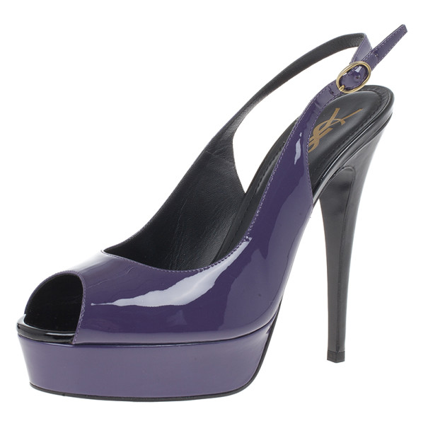 Pre Owned Saint Laurent Paris Purple Patent Slingback Sandals Size 39