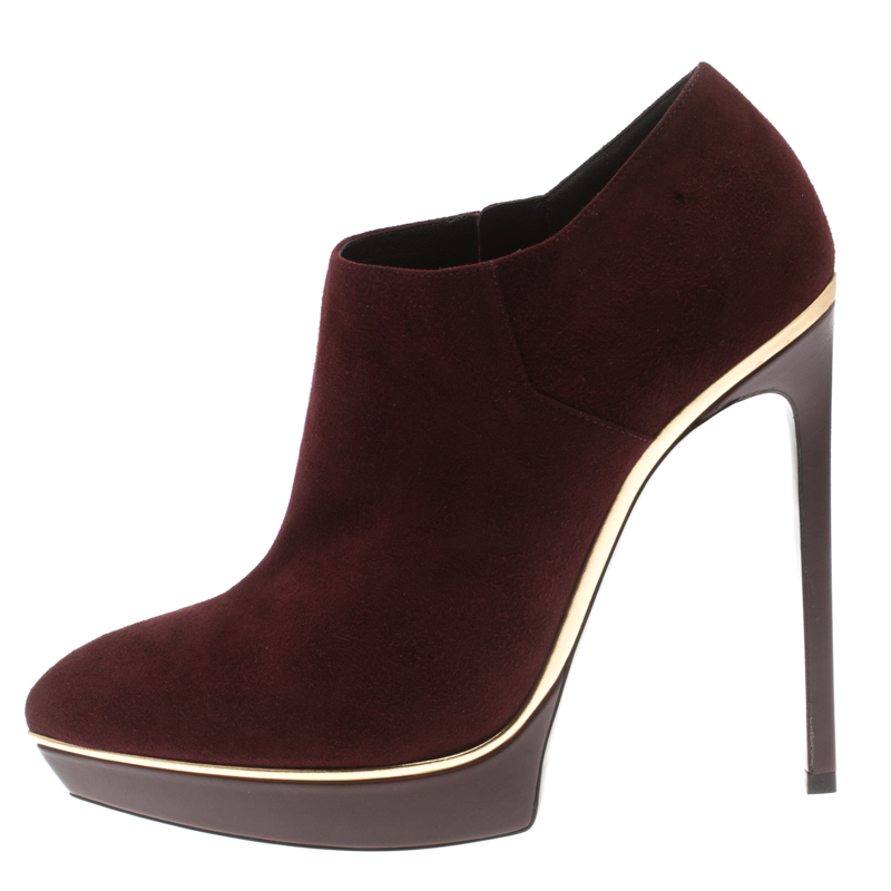 

Saint Laurent Burgundy Suede Platform Ankle Booties Size