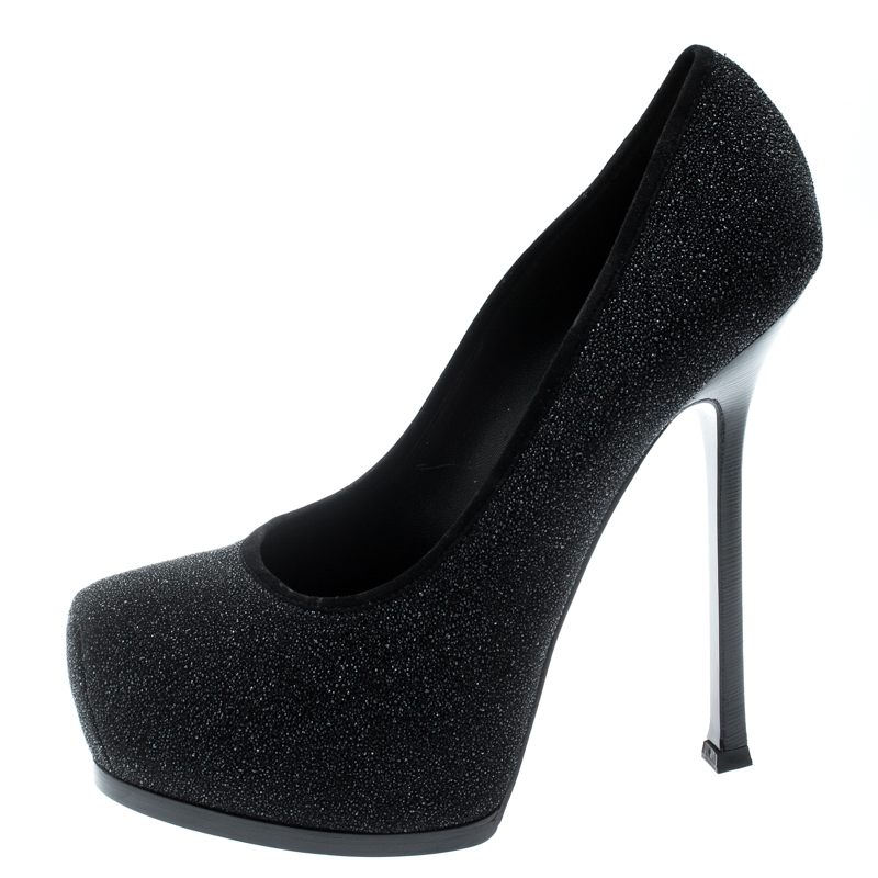 

Saint Laurent Paris Black Textured Suede Tribute Pumps Size