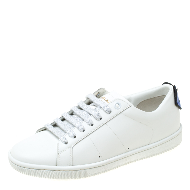 Saint Laurent Paris White Leather Classic Lips Low Top Sneakers Size 35.5