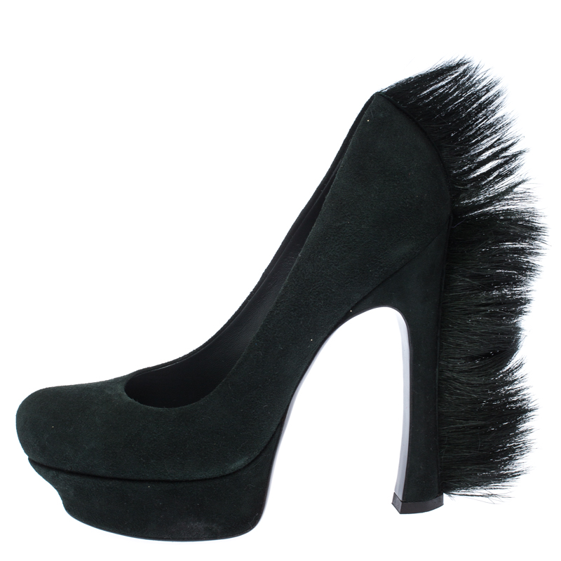 

Saint Laurent Paris Green Suede Palais Mohawk Suede Pumps Size