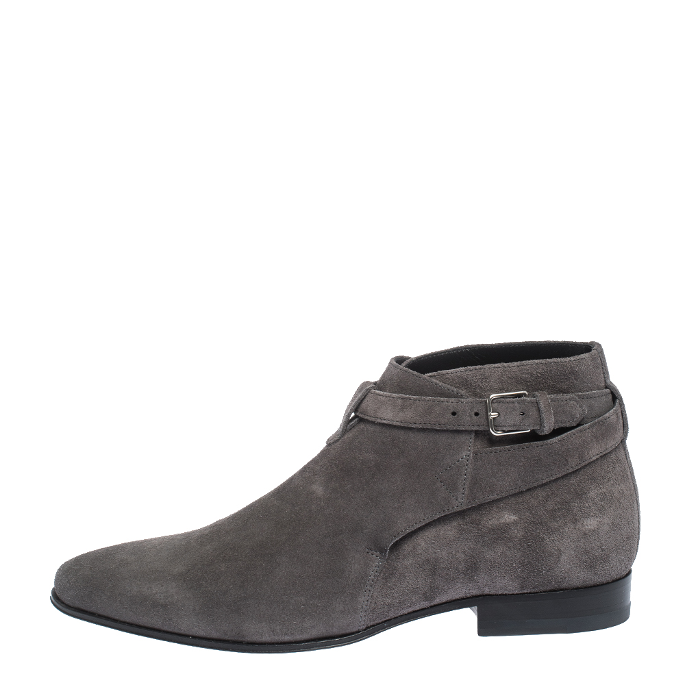 

Saint Laurent Paris Grey Suede Buckle Ankle Boots Size, Black
