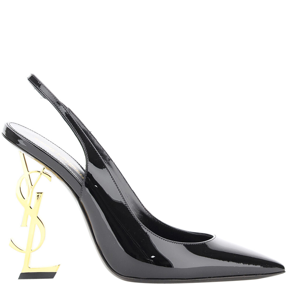 Pre-owned Saint Laurent Opyum Patent Slingback Pumps 110 Size Eu 37 In Black