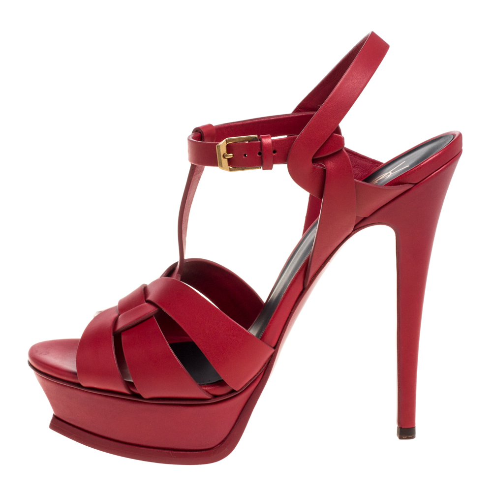 

Saint Laurent Red Leather Tribute Platform Sandals Size