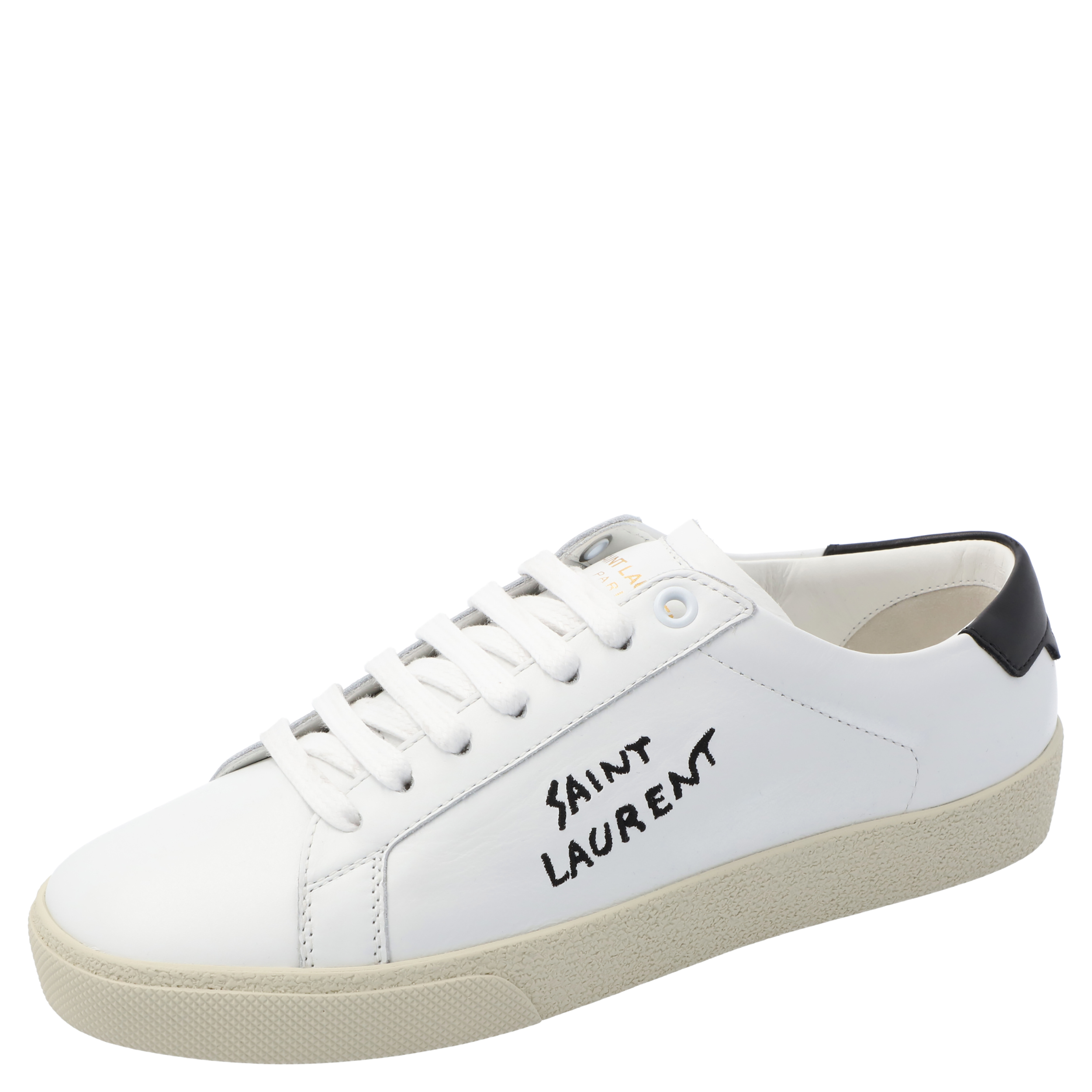Pre-owned Saint Laurent White/black Leather Court Classic Sneakers Size Eu 39