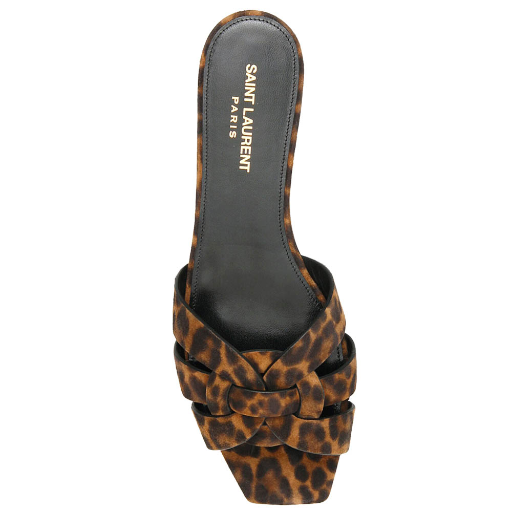 

Saint Laurent Brown Leather Nu Pieds Tribute Leopard Printed Mules Size EU