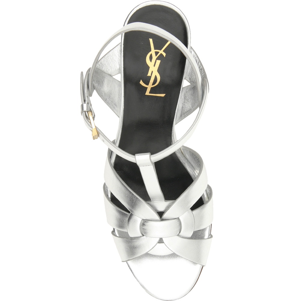 

Saint Laurent Metallic Silver Leather Tribute Sandals Size IT