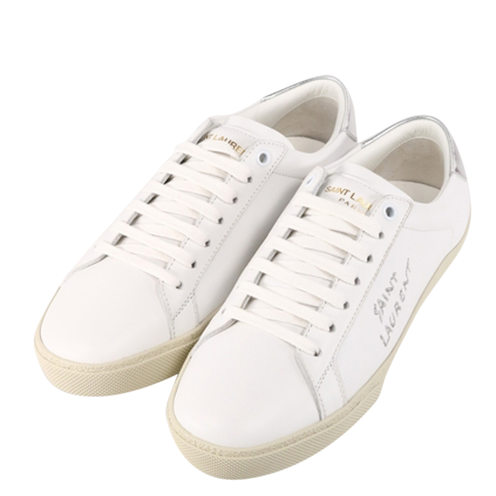 

Saint Laurent White/Metallic Silver Court Classic Sneakers Size