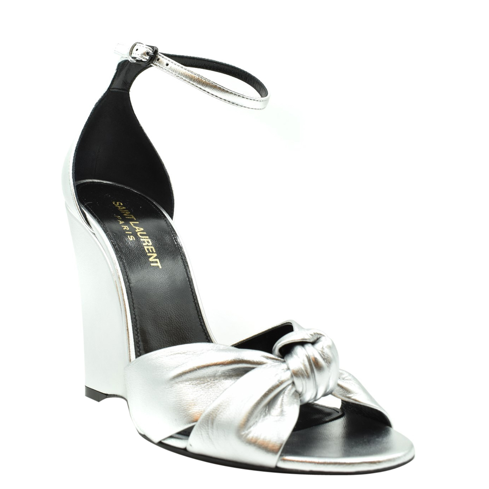 

Saint Laurent Paris Metallic Silver Lila Wedge Sandals Size EU