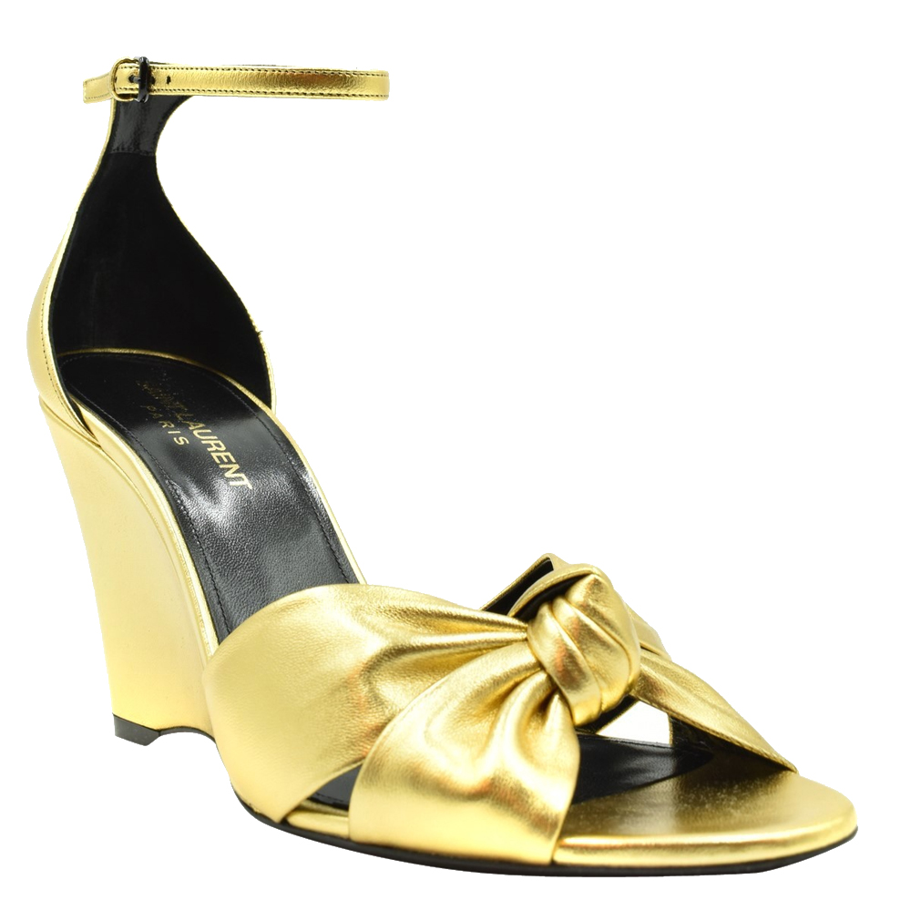 

Saint Laurent Paris Metallic Gold Lila Wedge Sandals Size EU