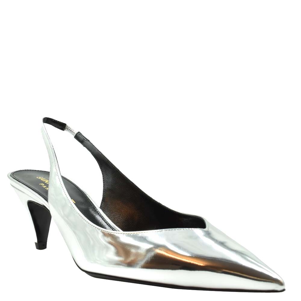 

Saint Laurent Paris Silver Kiki Slingback Sandals Size EU
