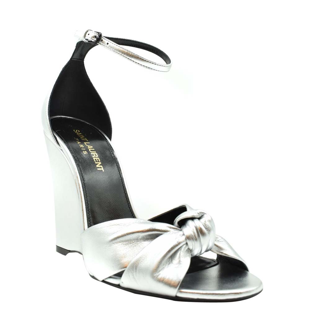 

Saint Laurent Paris Silver Leather Wedge Sandals Size EU