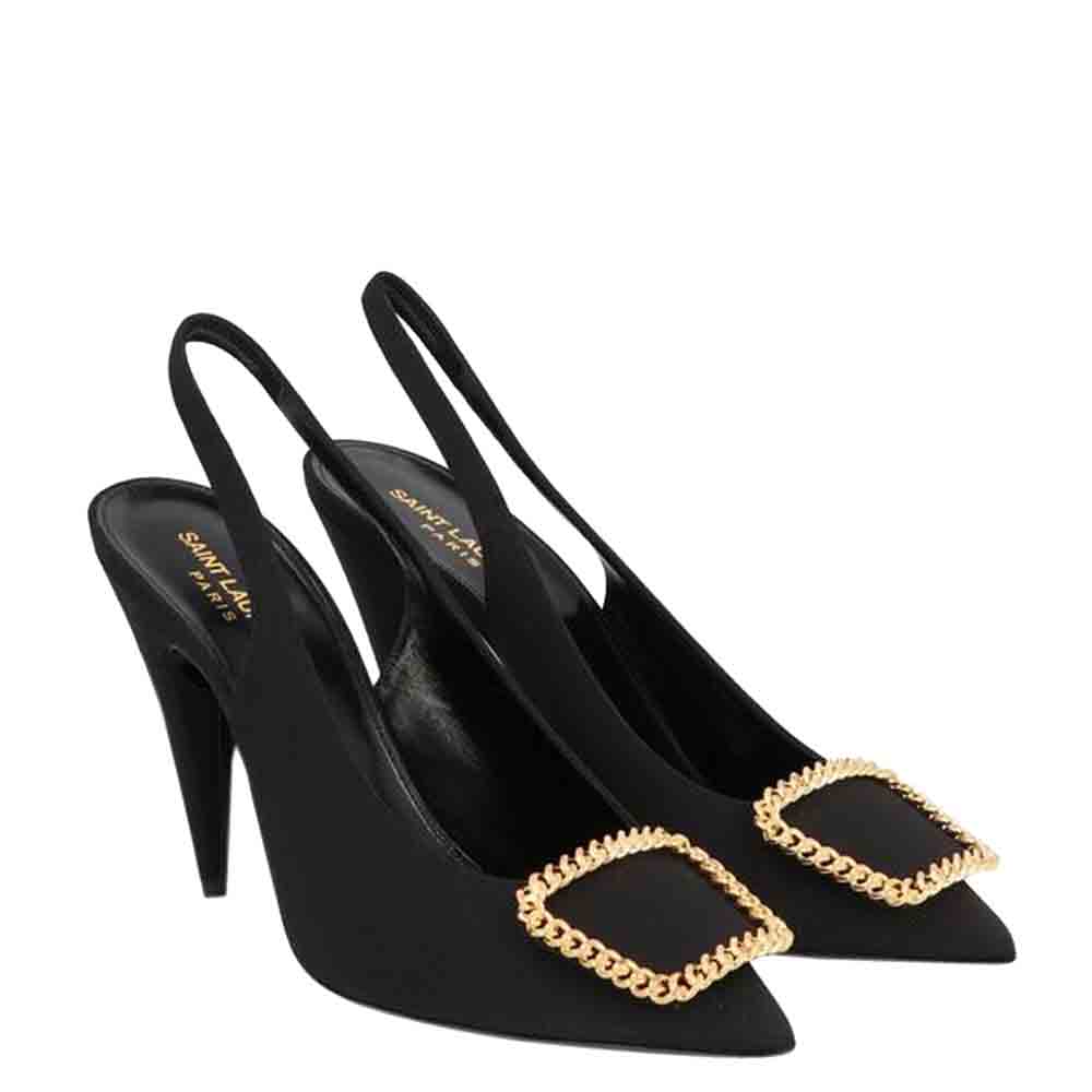 

Saint Laurent Paris Black chainlink-trim slingback Pumps Size EU