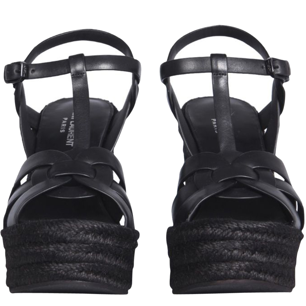 

Saint Laurent Paris Black Tribute Espadrilles Wedge Sandals Size IT