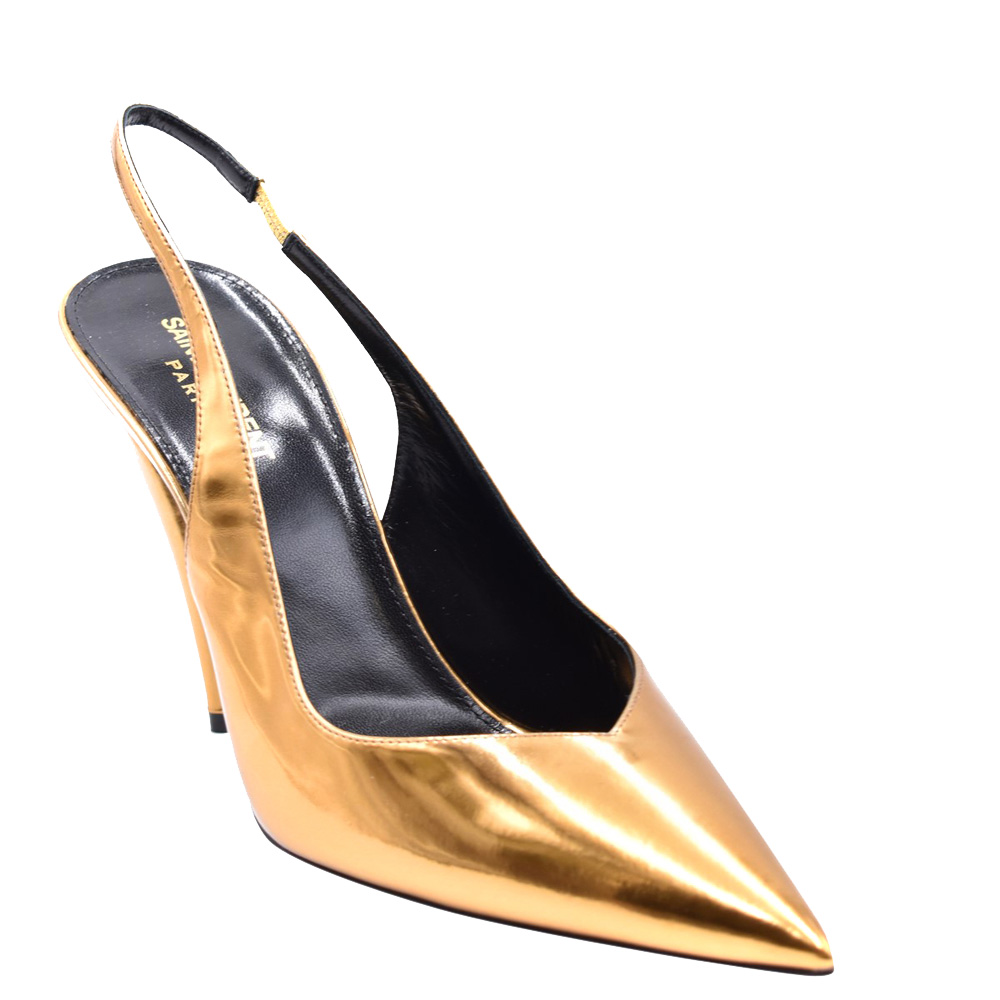 

Saint Laurent Paris Gold Leather Viper Slingback Pumps Size EU