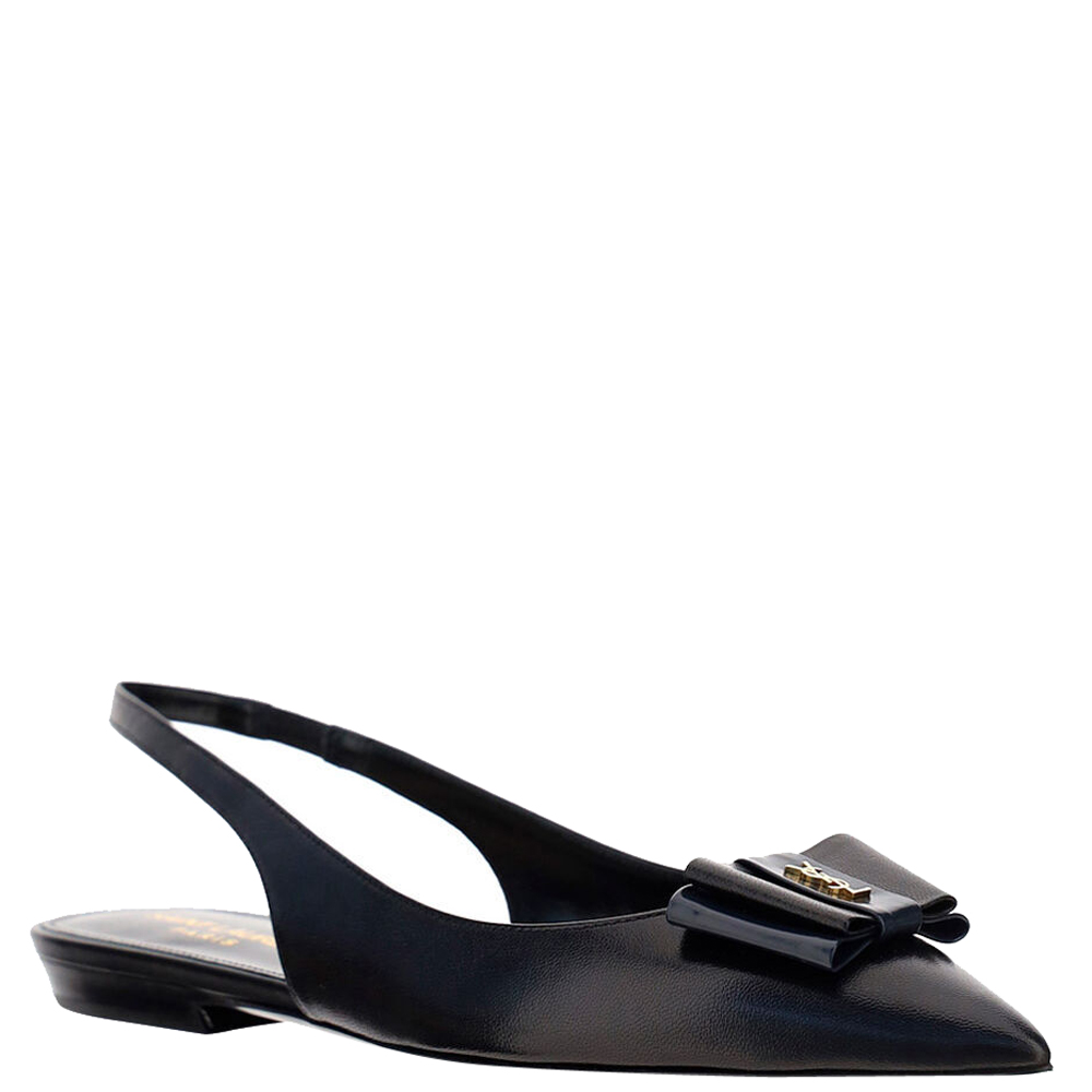 

Saint Laurent Black Leather Anais Bow Slingback Flats Size EU