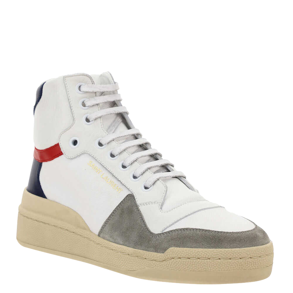 

Saint Laurent White/Grey/Blue Leather and Suede SL24 Mid-Top Sneakers Size IT