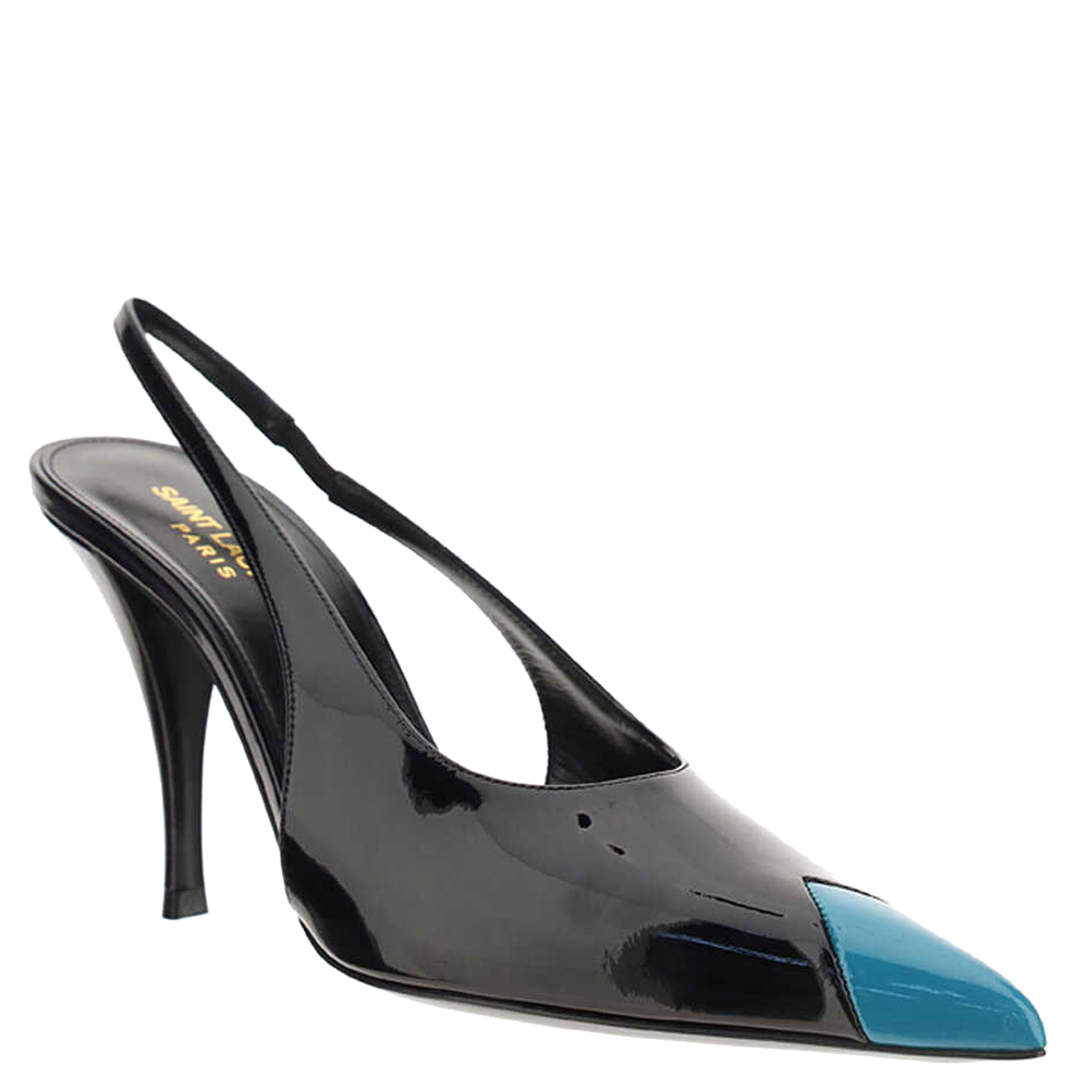 

Saint Laurent Black/Blue Leather Vesper Slingback Pumps Size IT