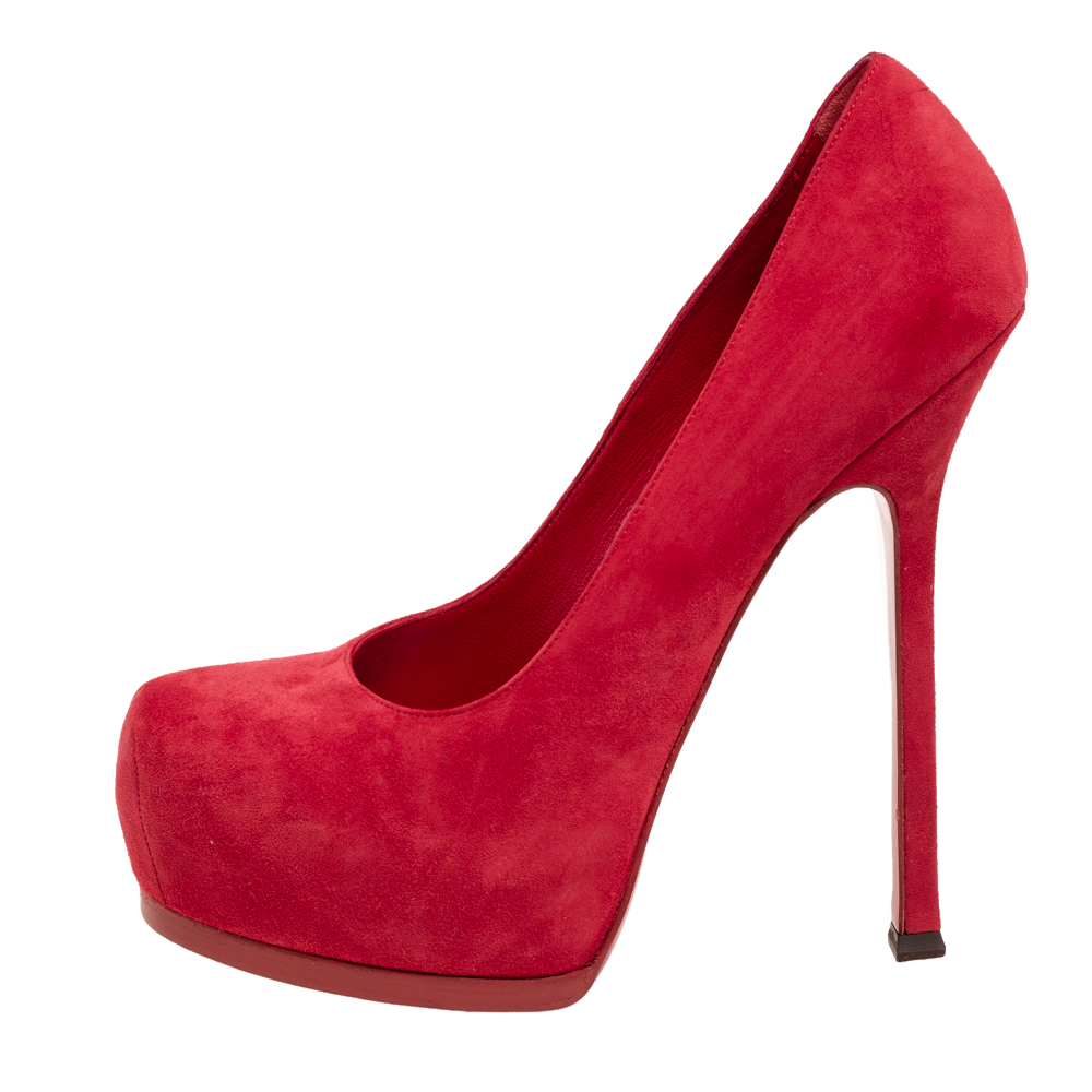 

Saint Laurent Red Suede Leather Tribtoo Platform Pumps Size