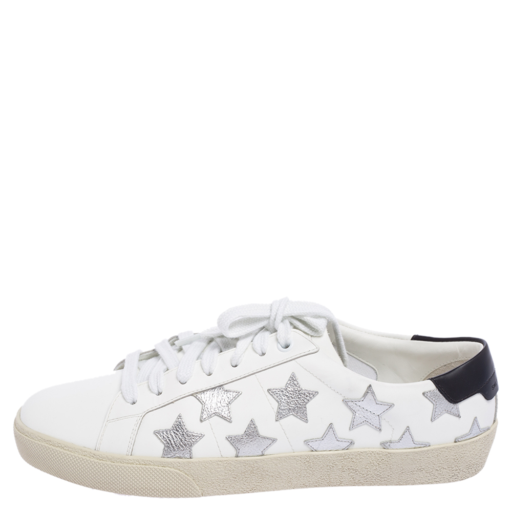 

Saint Laurent White/Silver Leather Star Alpha Low-Top Sneakers Size