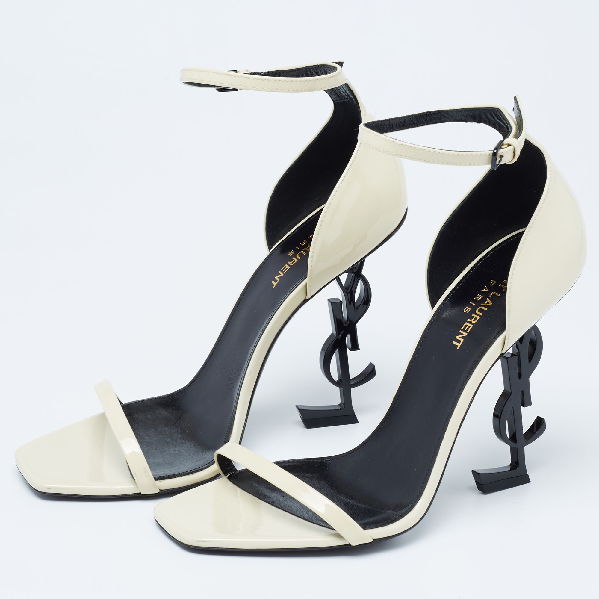 

Saint Laurent Cream Patent Leather Opyum Ankle-Strap Sandals Size, White