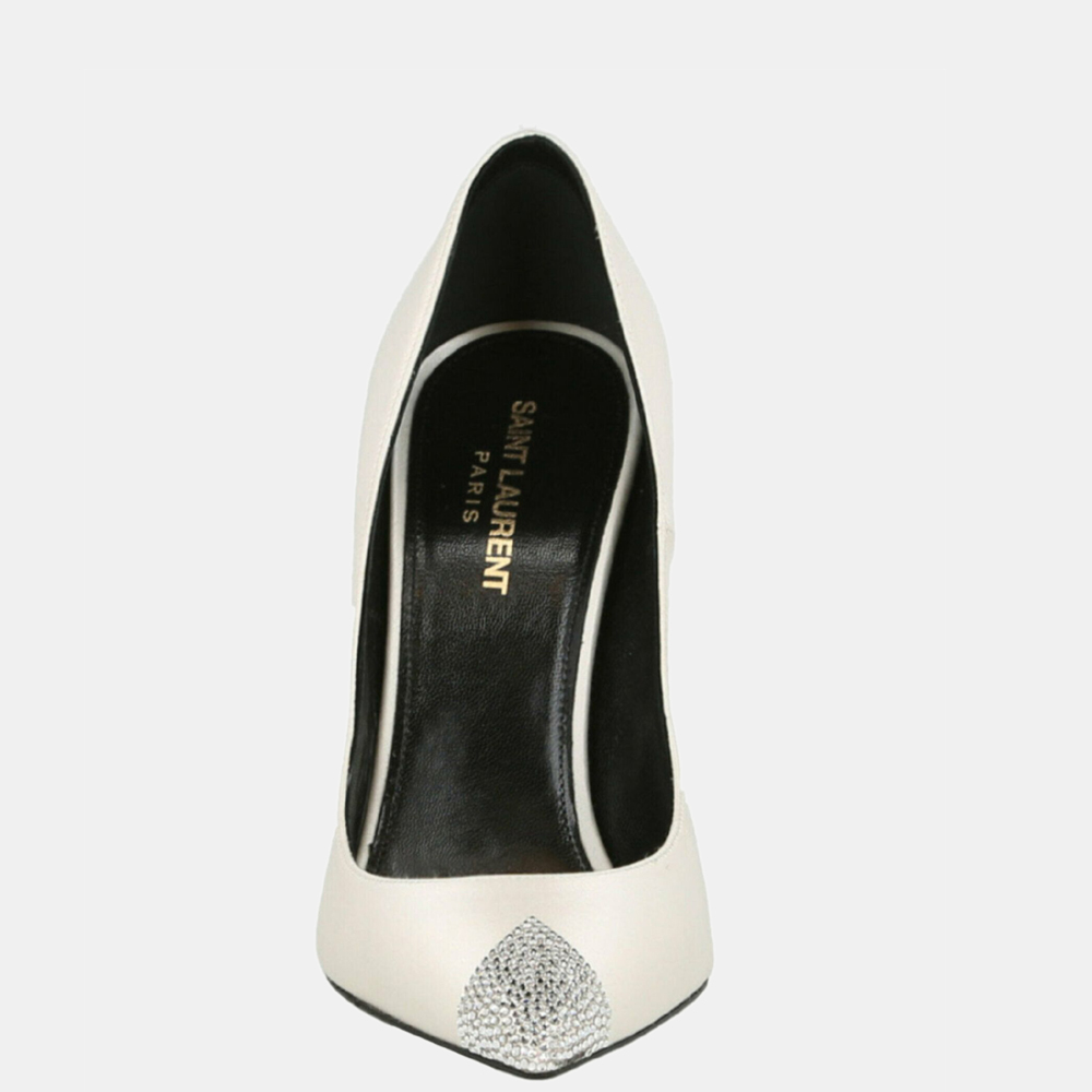 

Saint Laurent White Satin Embellished Tower Pumps Size IT