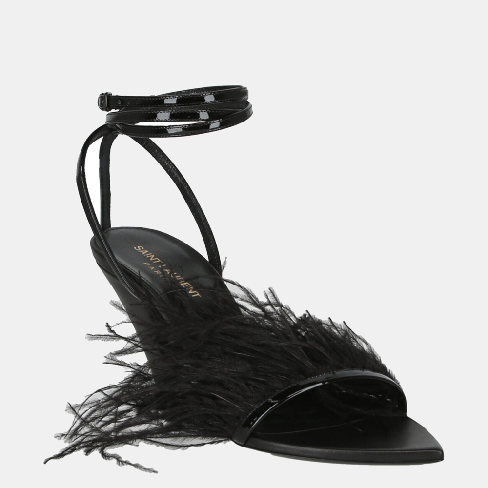 

Saint Laurent Black Satin Feathered Pumps Size IT