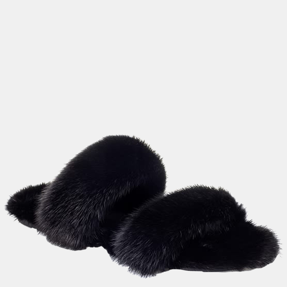 

Saint Laurent Paris Black Bleach Mink Fur Slides Size EU