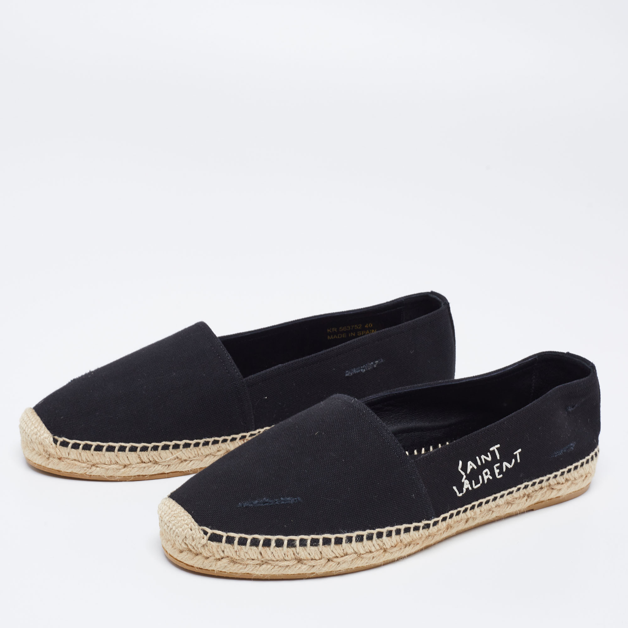 

Saint Laurent Black Canvas Embroidered Espadrille Flats Size