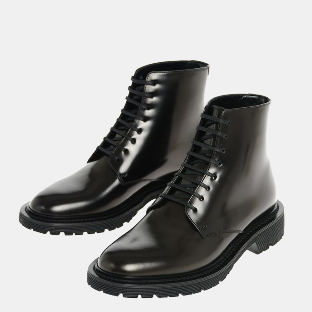 

Saint Laurent Black Polished Leather Army Lace-up Combat Boots Size EU