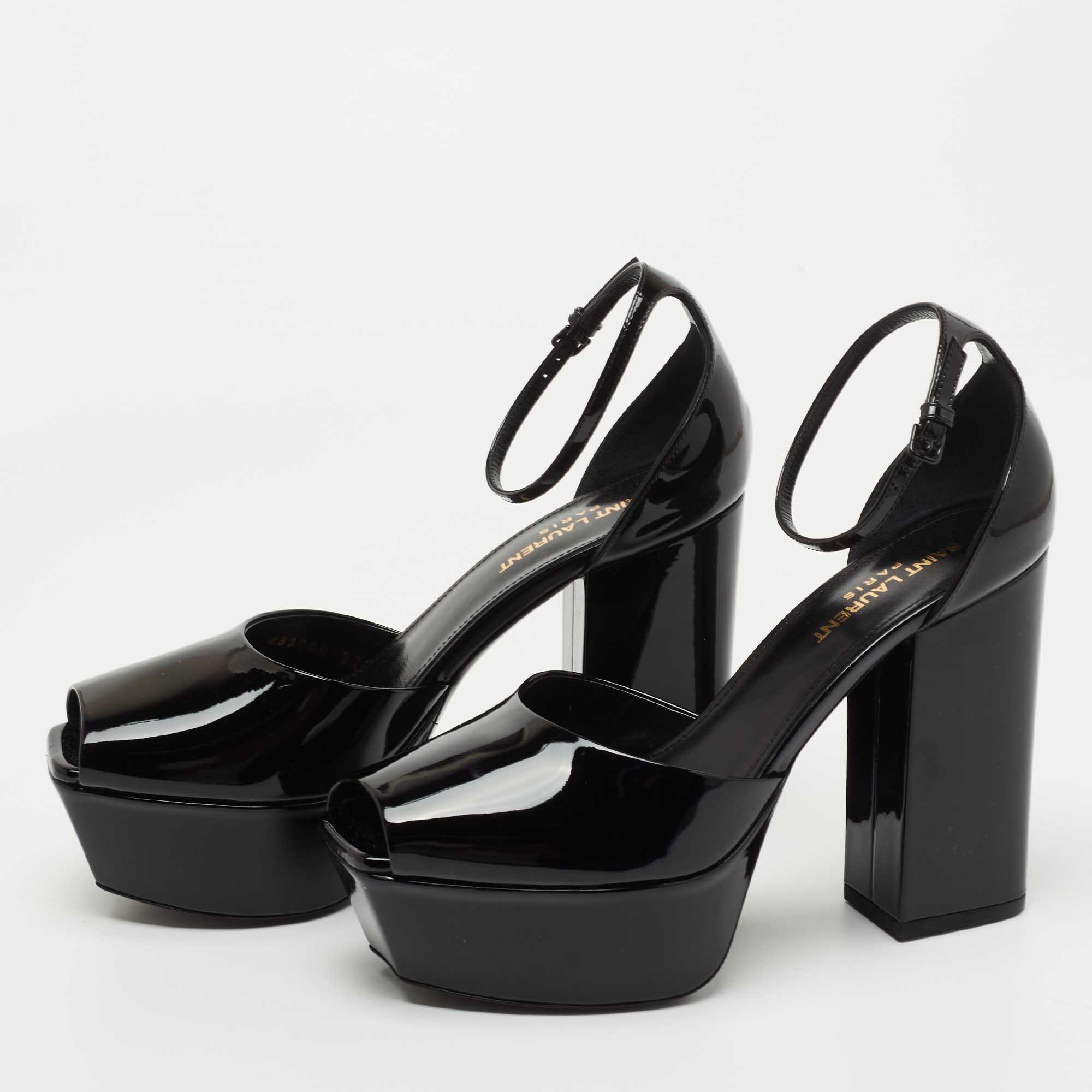 

Saint Laurent Black Patent Jodie Ankle Strap Sandals Size