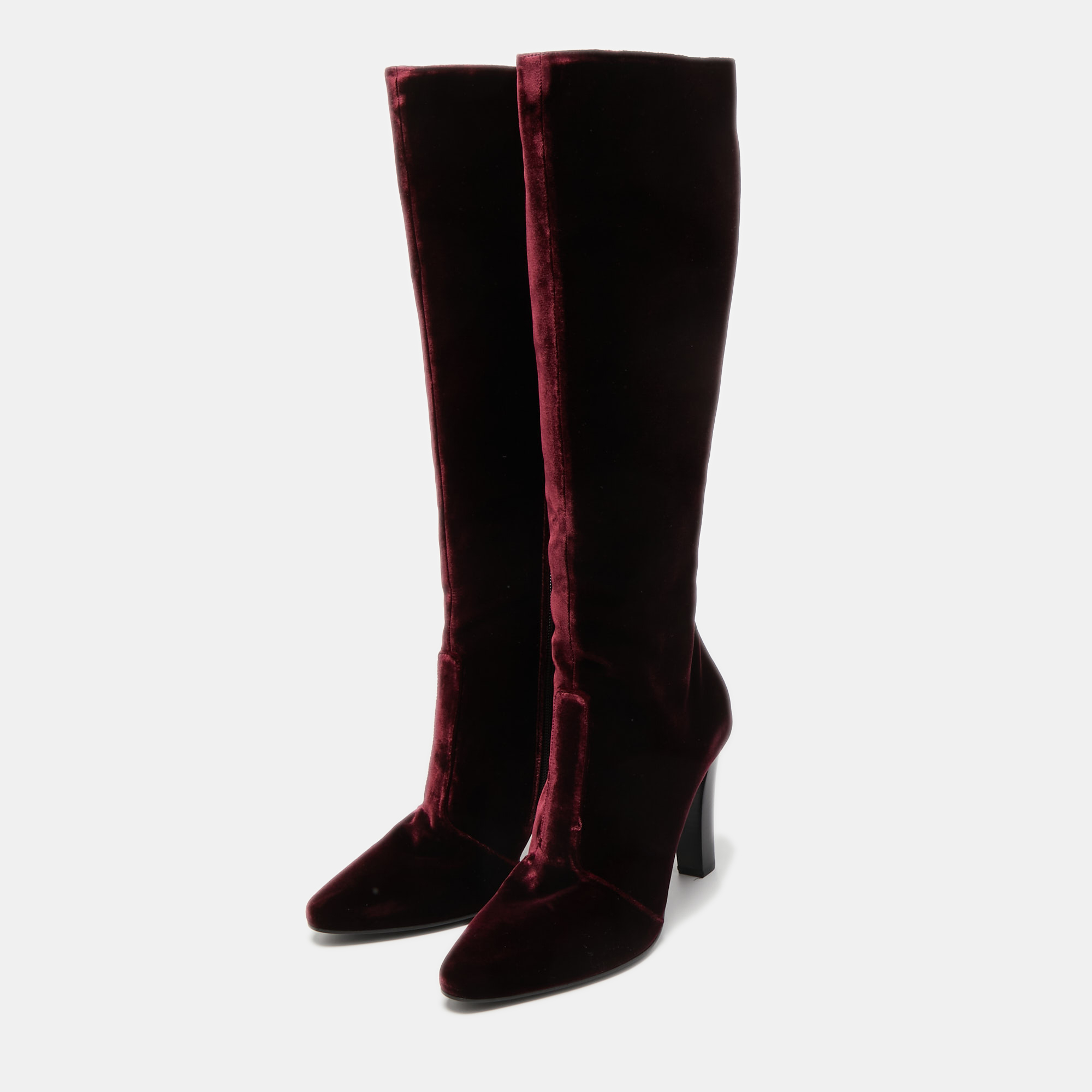 

Saint Laurent Paris Burgundy Velvet Knee High Boots Size