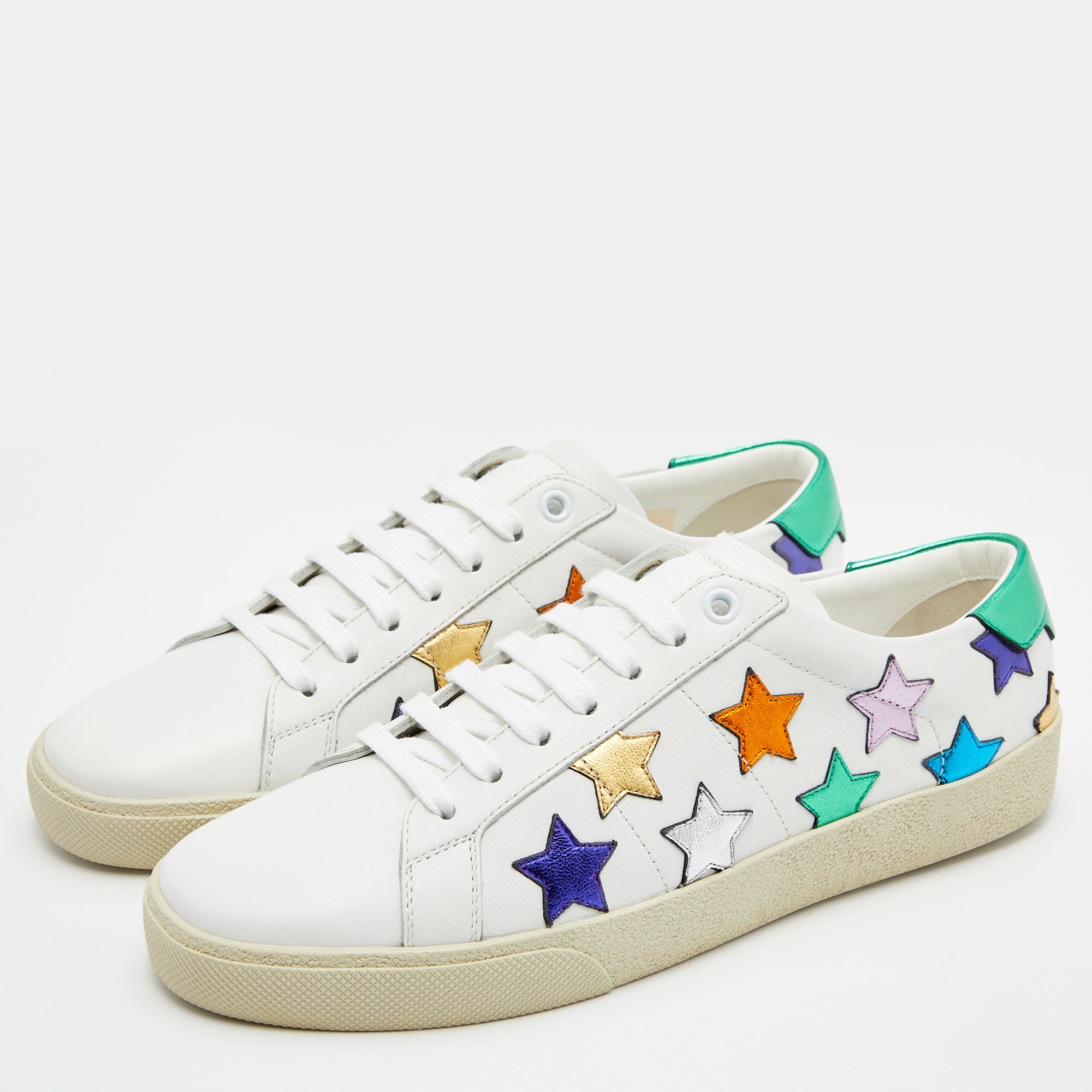 

Saint Laurent White Leather Star Court Classic Low Top Sneakers Size