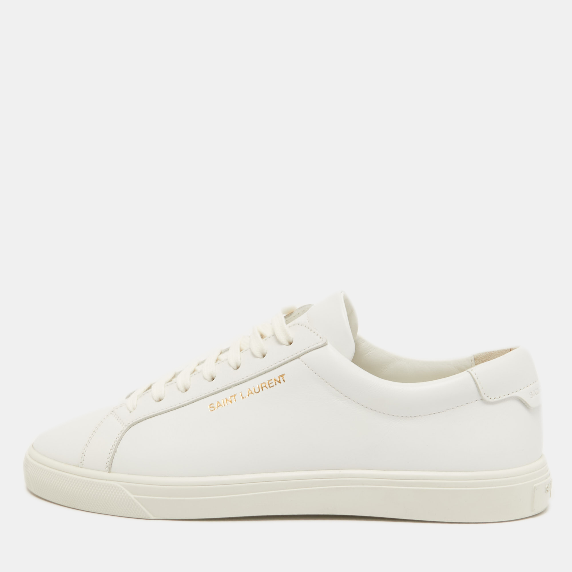 Pre-owned Saint Laurent White Leather Andy Sneakers Size 37.5