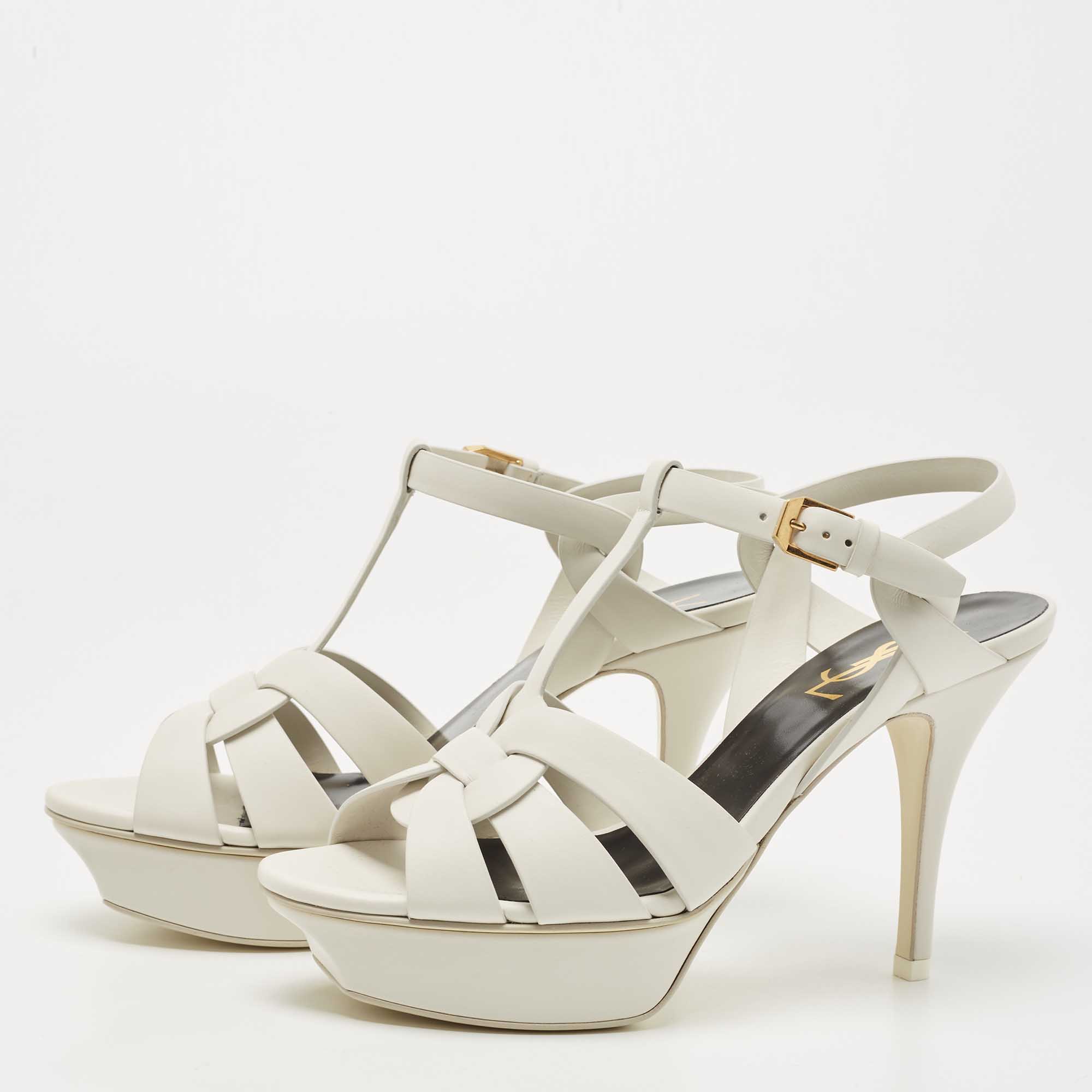 

Saint Laurent White Leather Tribute Sandals Size