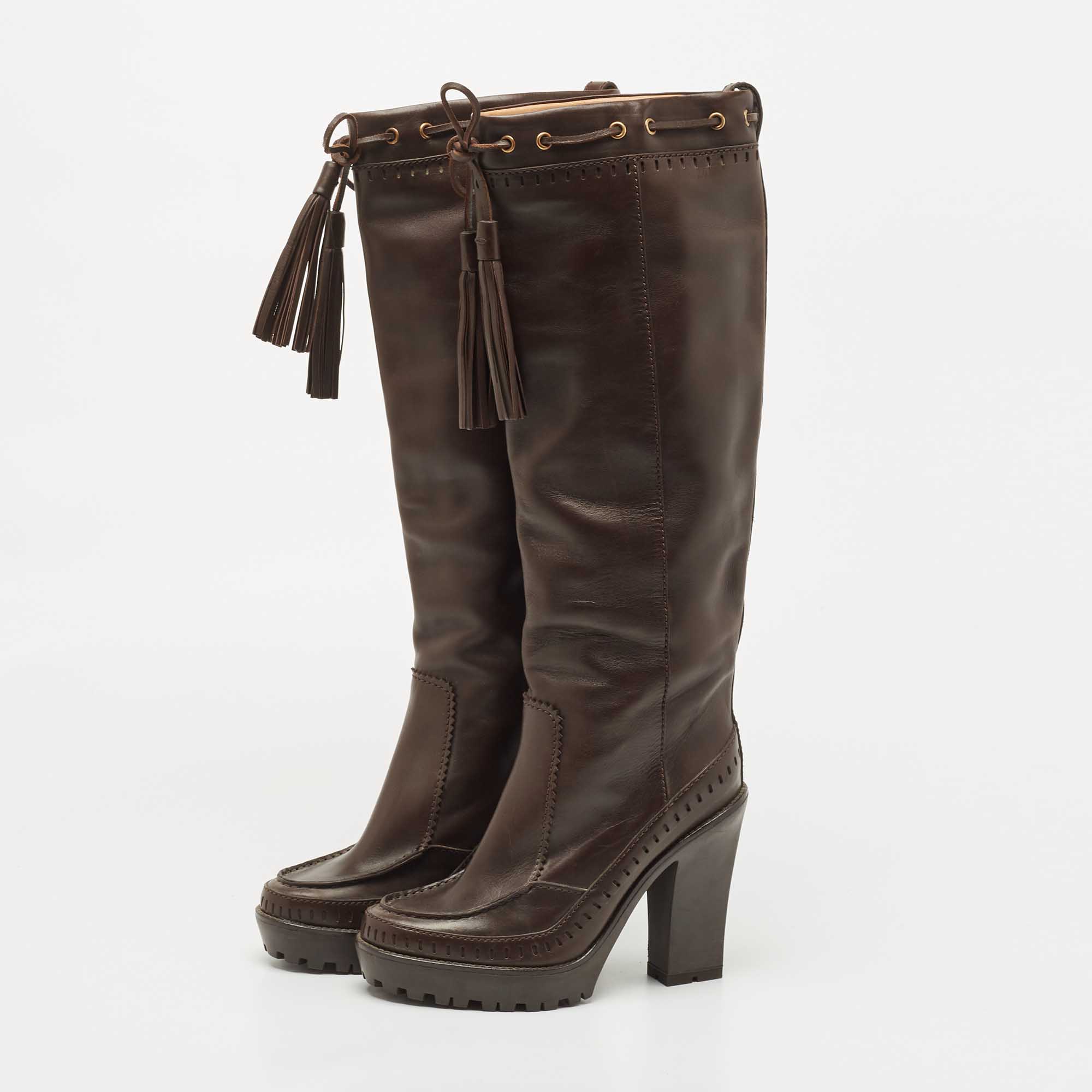 

Saint Laurent Brown Leather Knee Length Boots Size