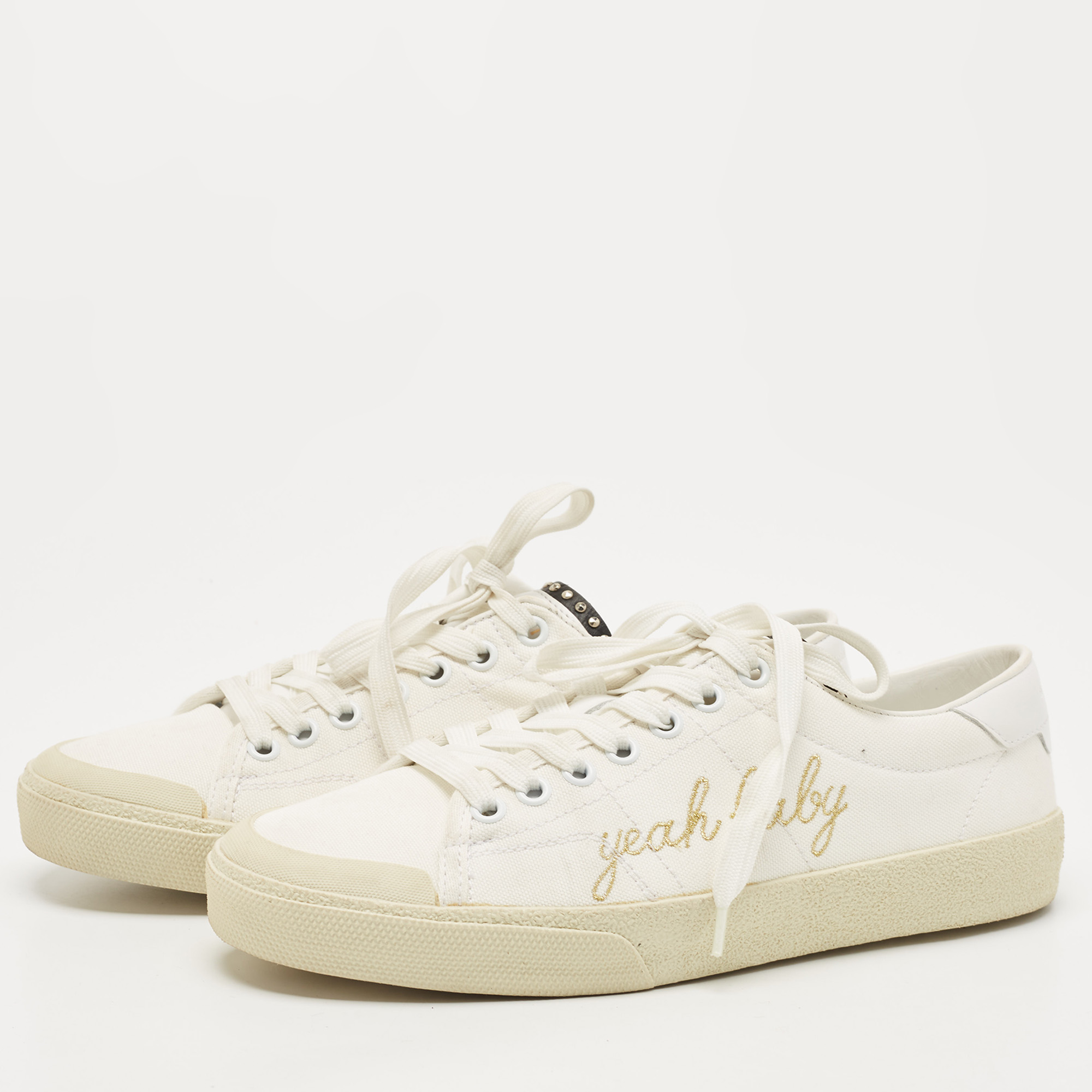

Saint Laurent White Canvas Yeah Baby Embroidered Low Top Sneakers Size