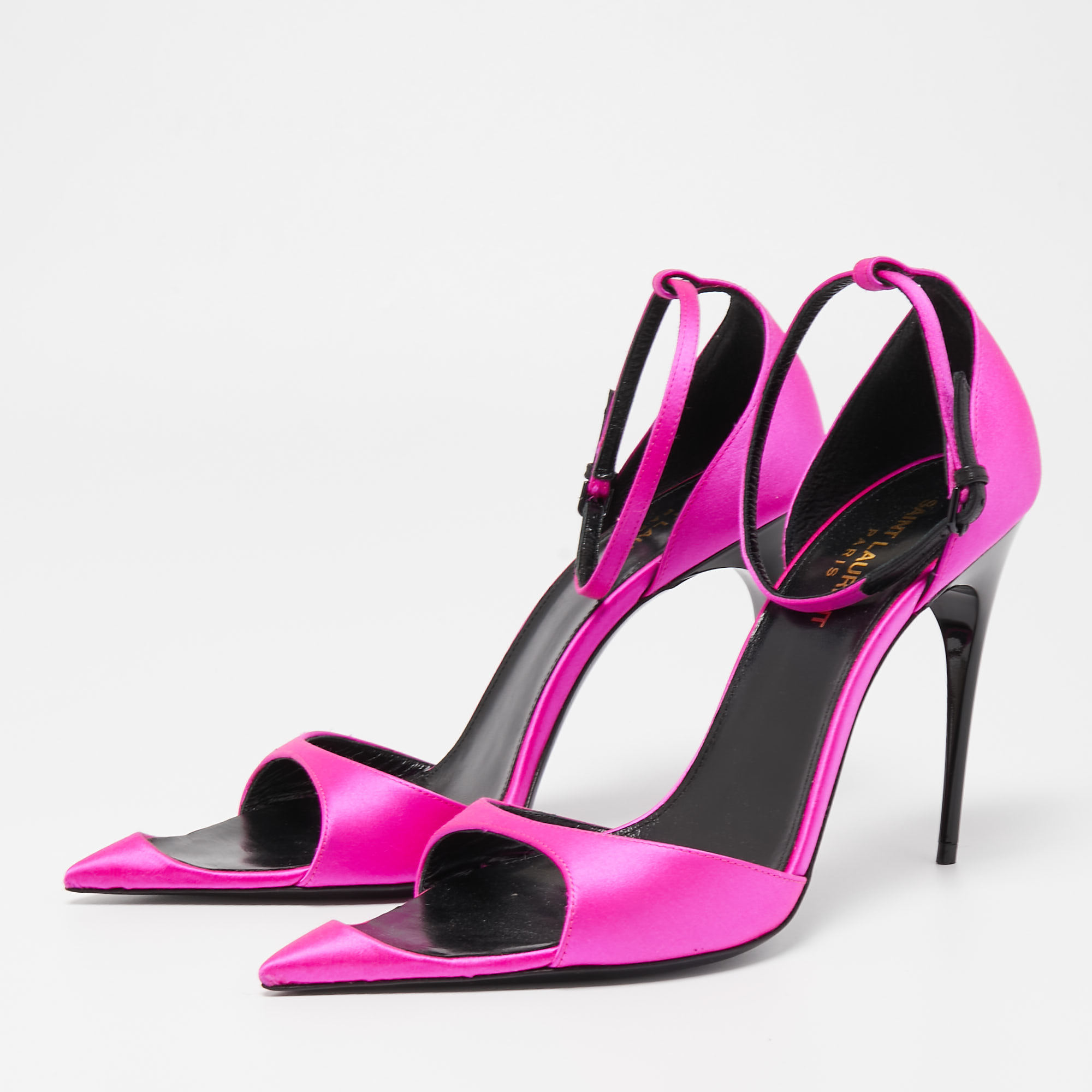 

Saint Laurent Pink Satin Ankle Strap Cutout Toe Pumps Size