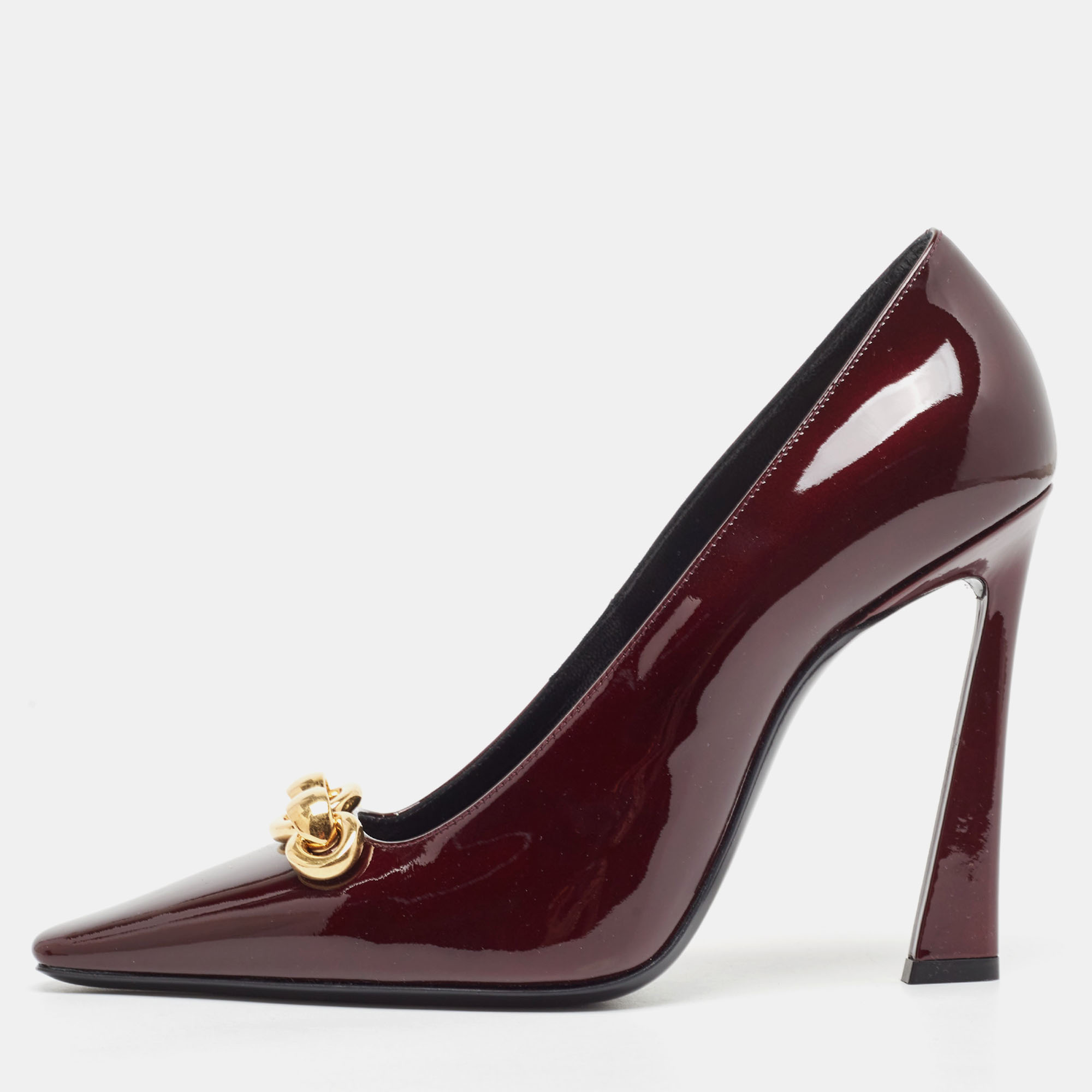 

Saint Laurent Burgundy Patent Leather Chain Pumps Size