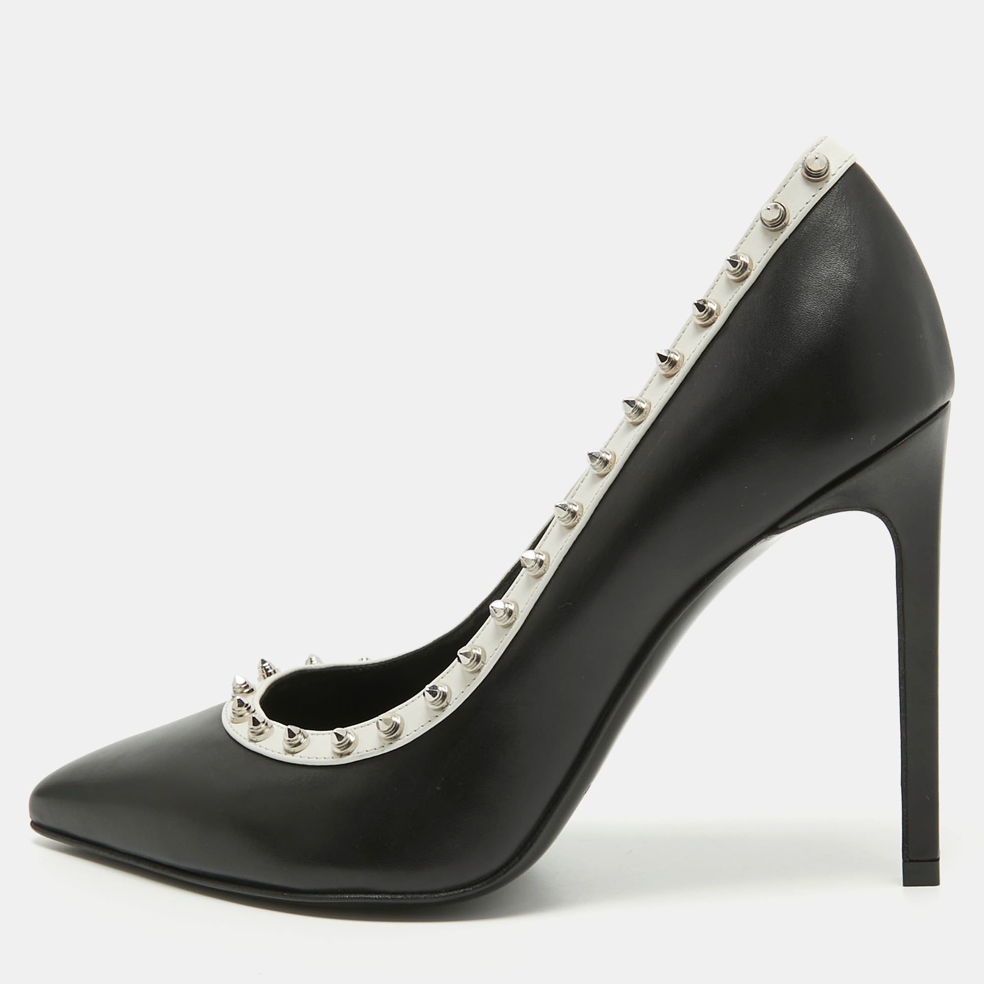 

Saint Laurent Black/White Leather Studded Pointed Toe Pumps Size