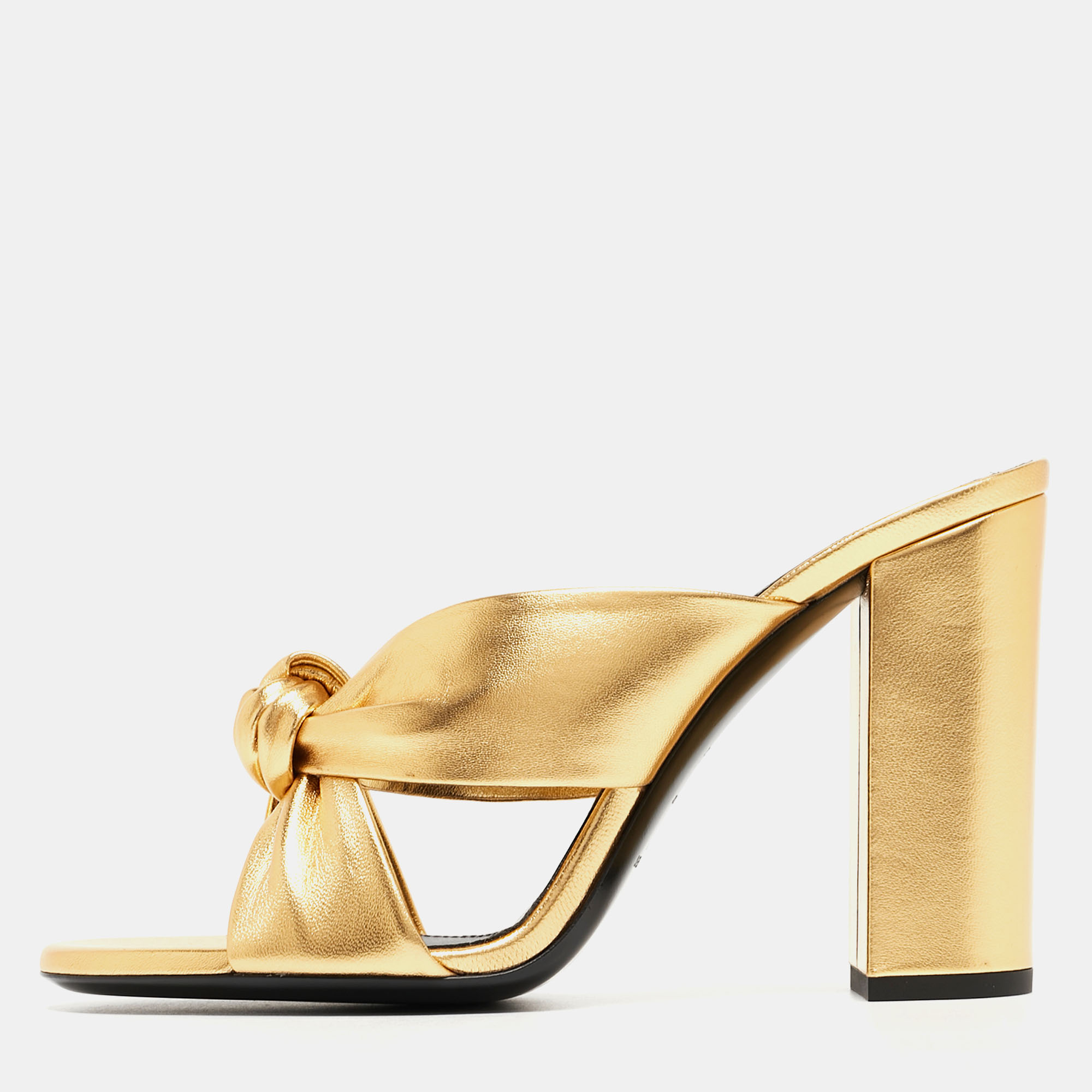 

Saint Laurent Gold Gold Leather Bianca Slides Size