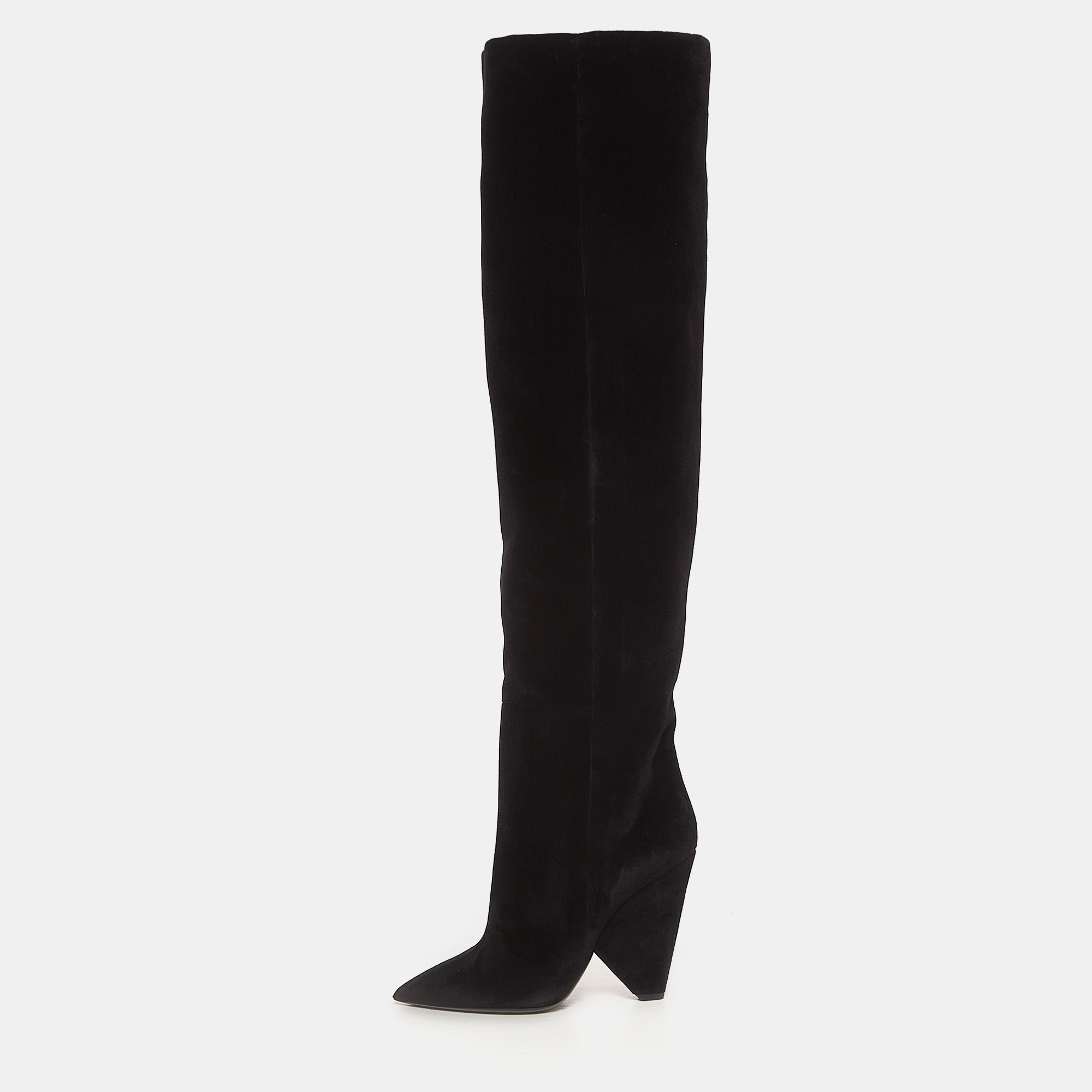 

Saint Laurent Black Velvet Niki Over The Knee Boots Size