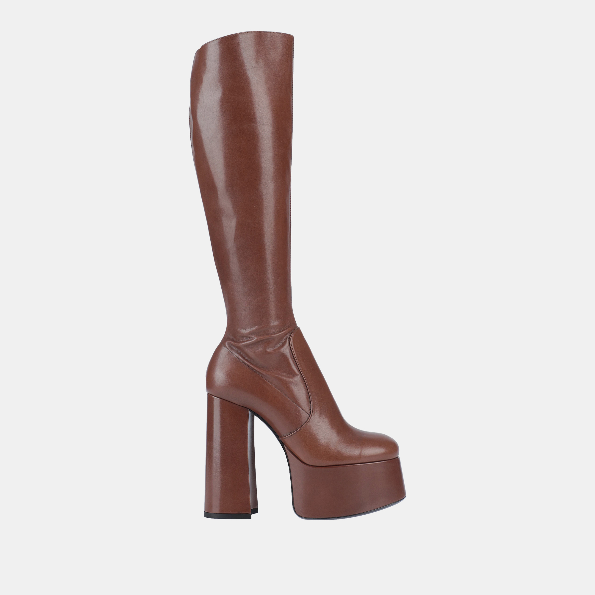 

Saint Laurent Leather Knee Length Platform Block Heel Boots Size, Brown