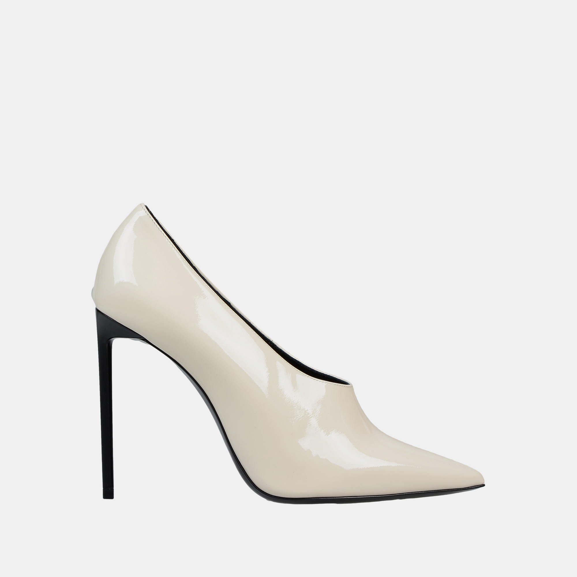 Pre-owned Saint Laurent Patent Leather Pointed Toe Pumps 36 In Cream