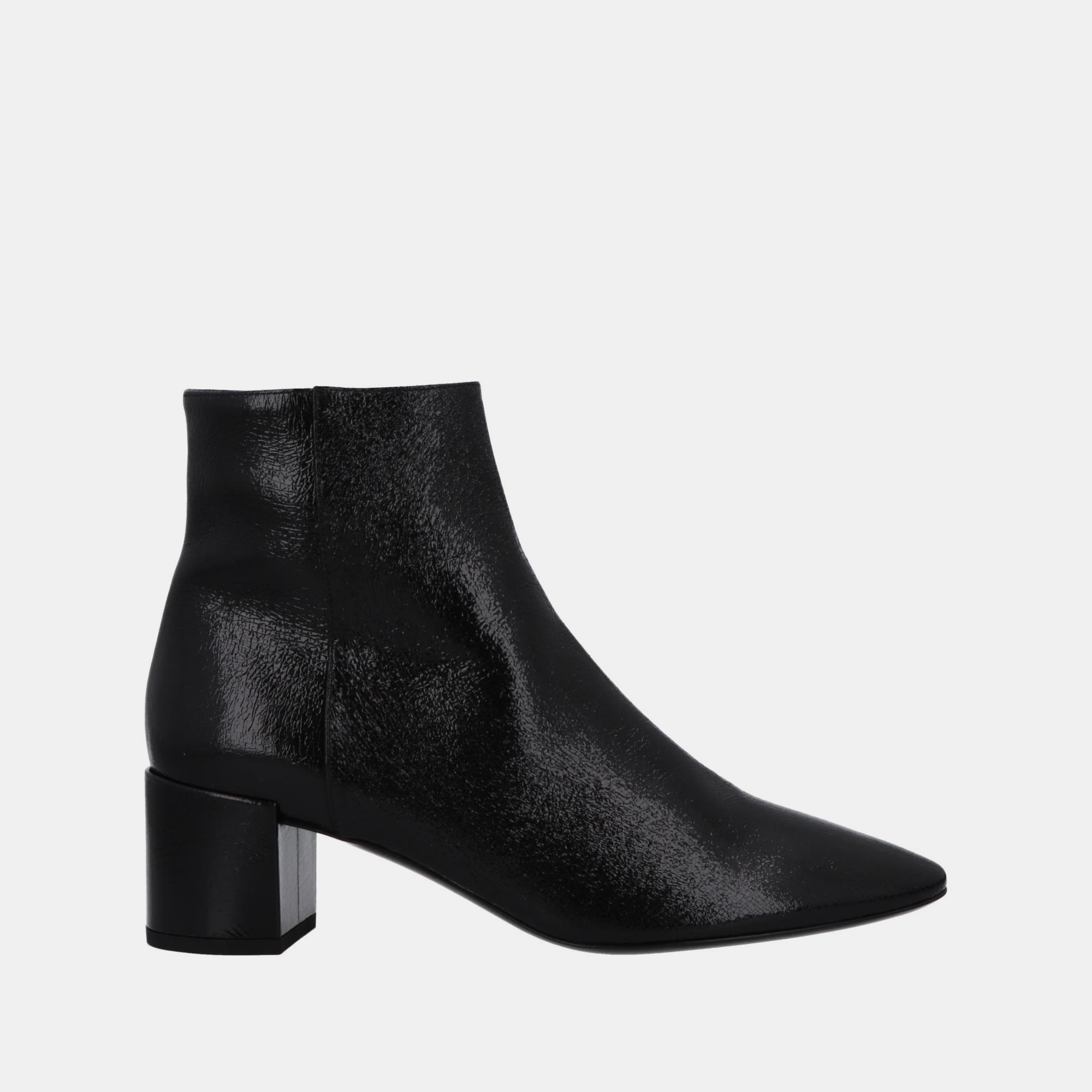 Pre-owned Saint Laurent Leather Block Heel Ankle Boots 38 In Black