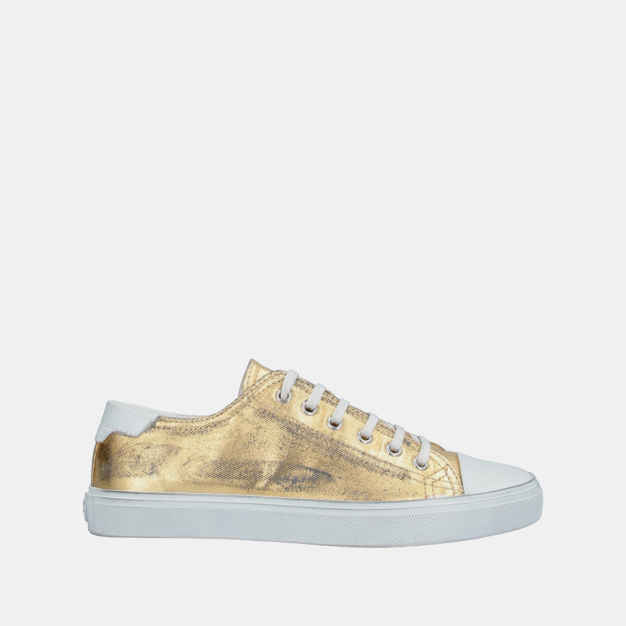 Pre-owned Saint Laurent Coated Canvas And Leather Sneakers Size 39 In Gold