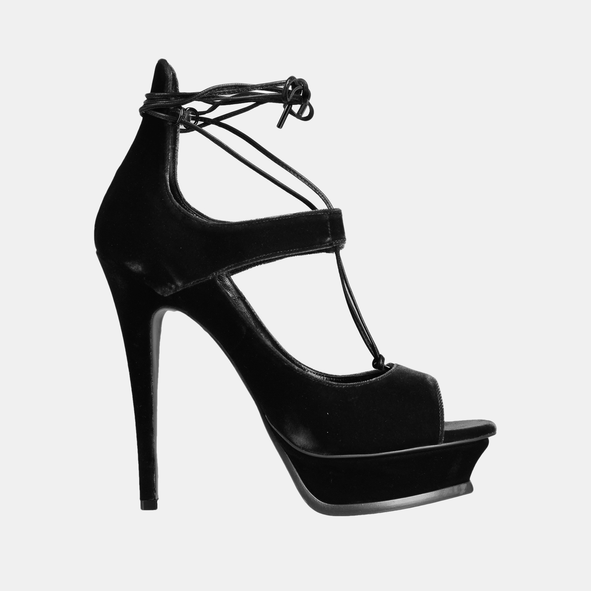 Pre-owned Saint Laurent Velvet Platform Sandals 38 In Black
