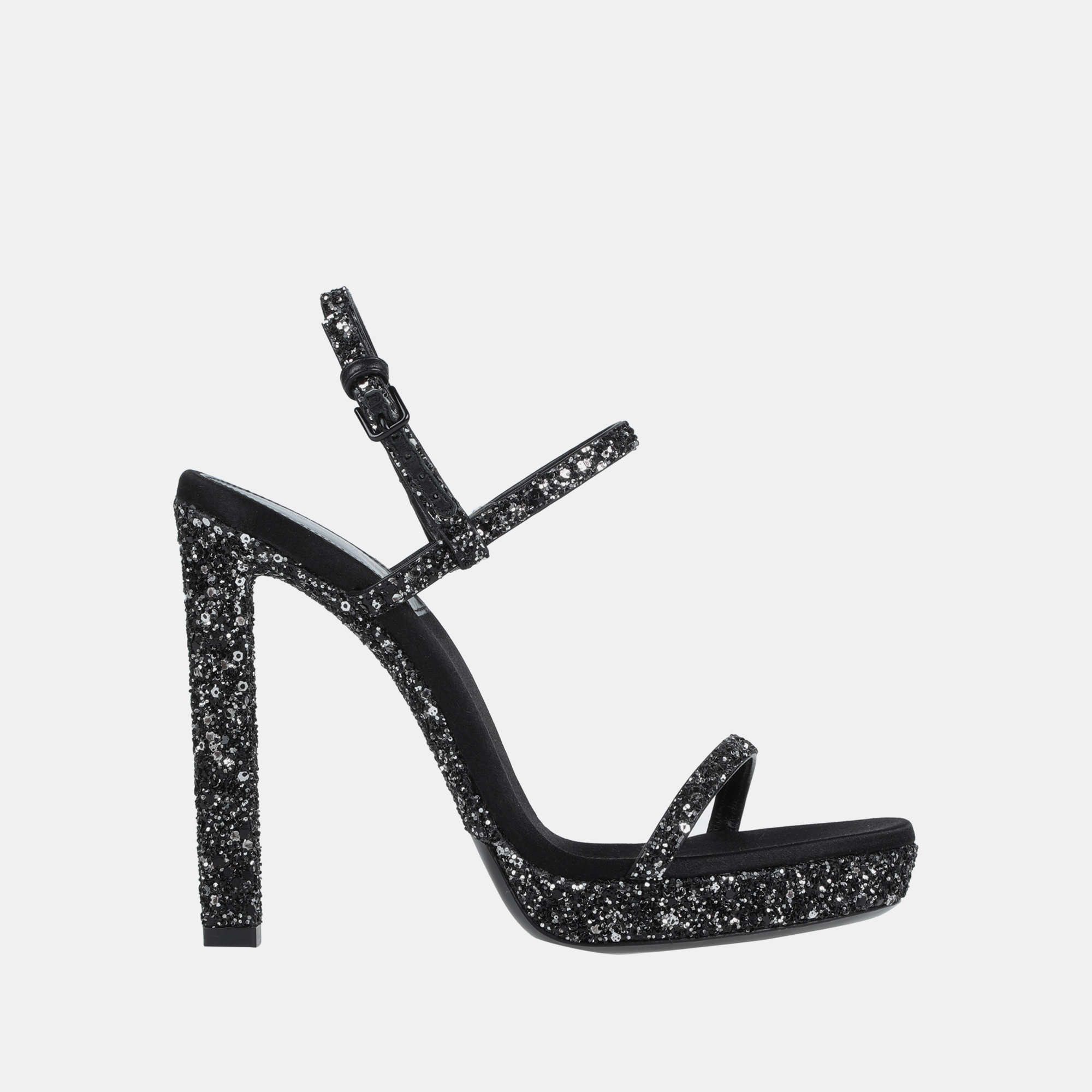 Pre-owned Saint Laurent Glitter Ankle Strap Sandals Size 39.5 In Black