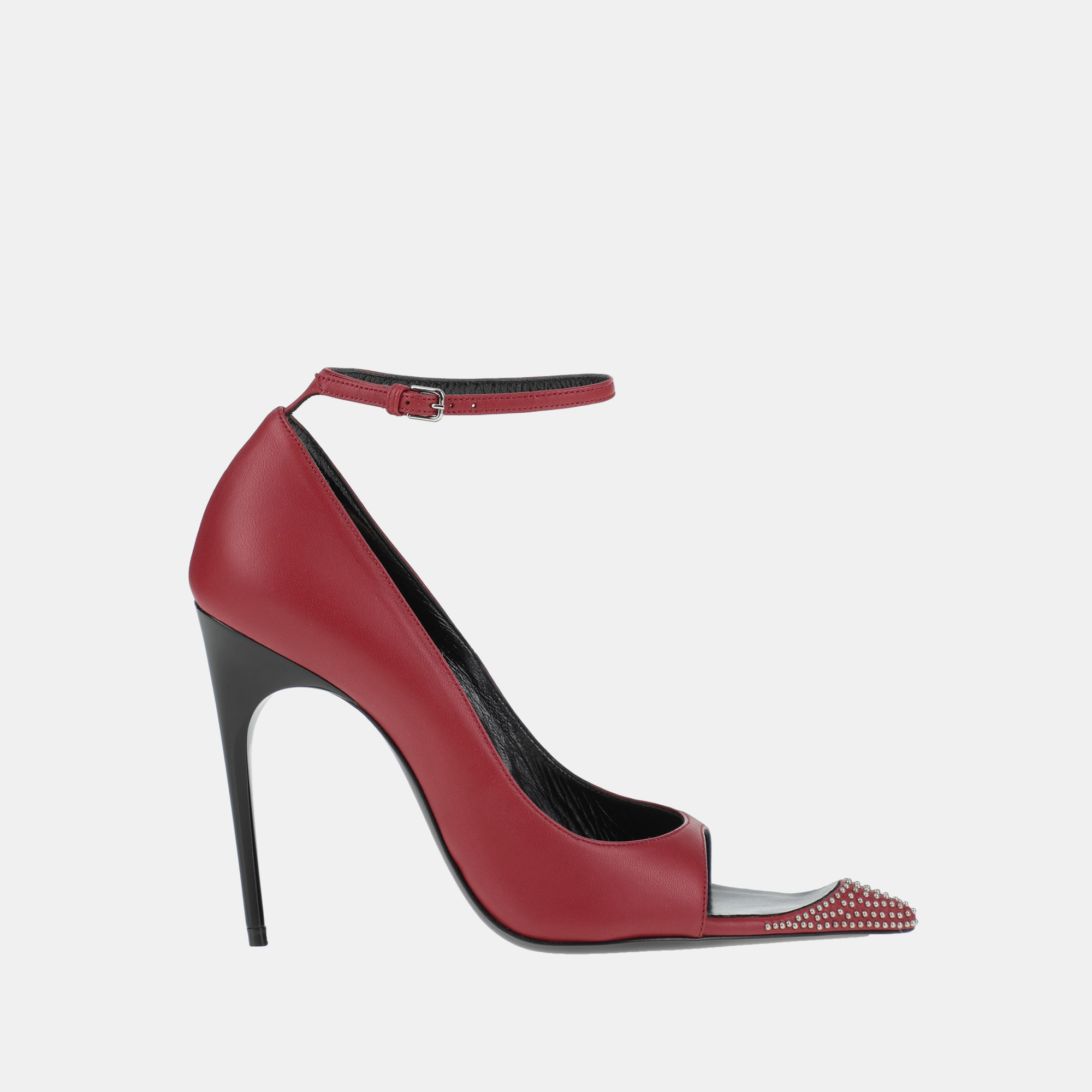 Pre-owned Saint Laurent Leather Ankle Strap Pumps 38.5 In Red