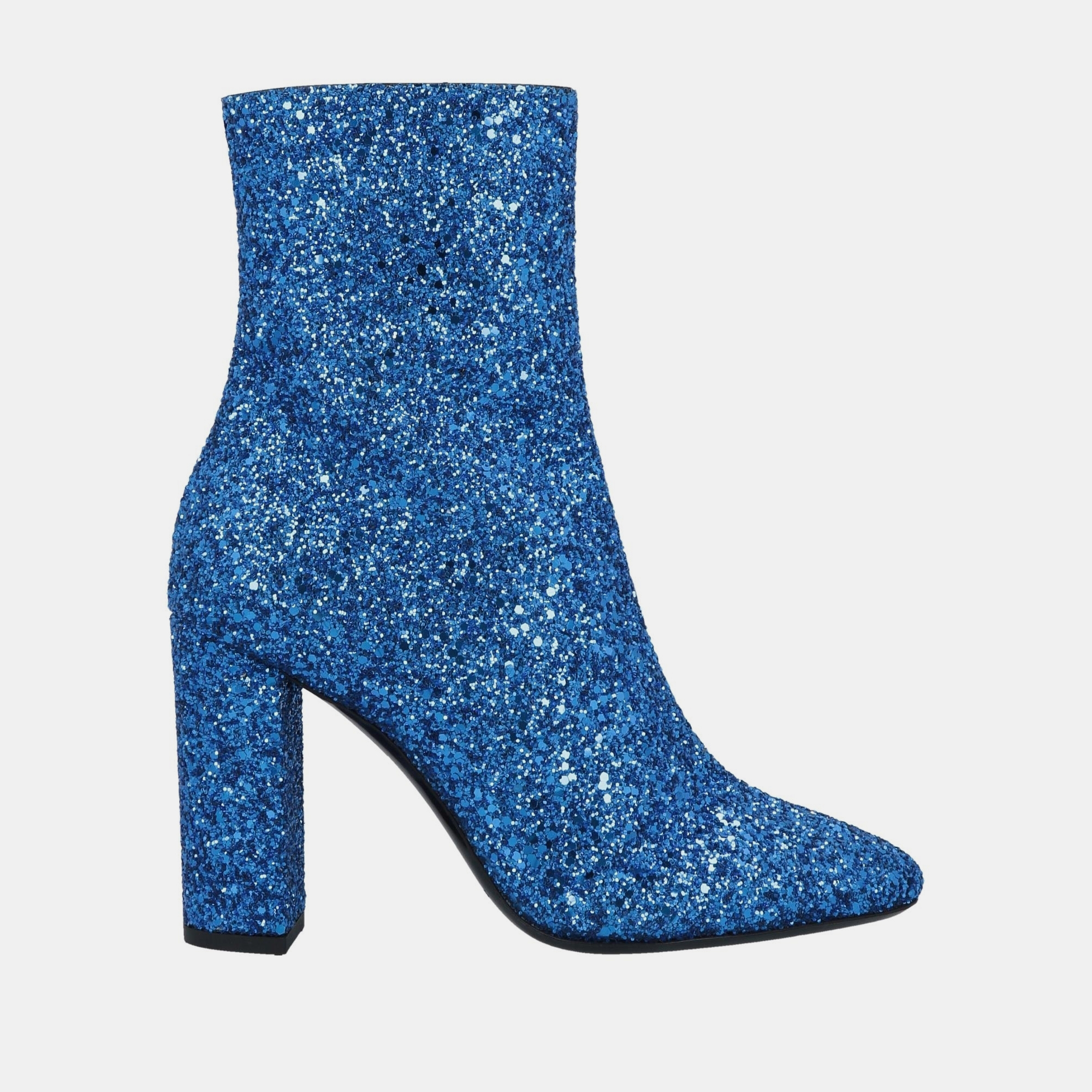 Pre-owned Saint Laurent Glitter Block Heel Ankle Boots 38 In Blue